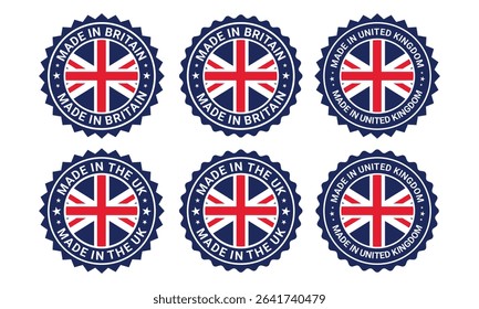 set of made in the united kingdom labels, made in the britain logo, UK flag , england product emblem, Vector template