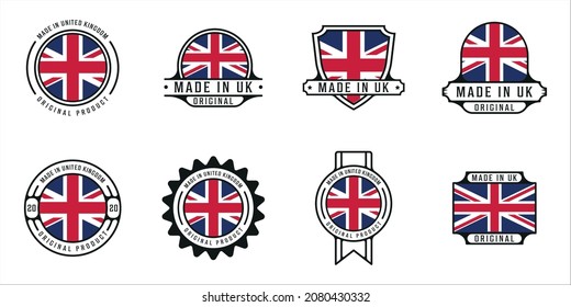 set of made in united kingdom logo outline vector illustration template icon graphic design. bundle collection of flag country with various badge and typography