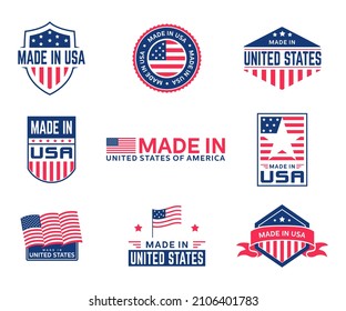 set of made in usa badges vector template. american product tags design elements. best for industry, manufacturing, retail, premium quality.