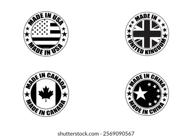 Set of made in usa, canada, united kingdom, china logo, made in usa logo free, american made logo