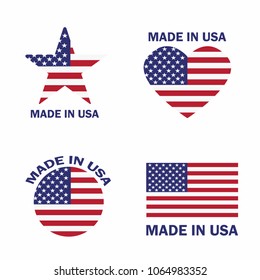 Set of Made in the USA label with American flag. American patriotic icon. Vector