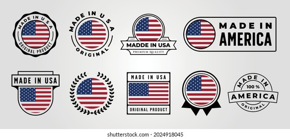 set of made in usa label vector symbol illustration design, made in america label design