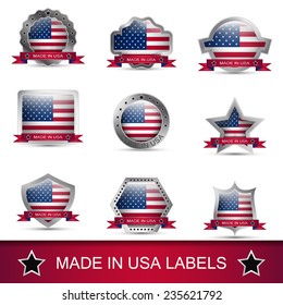 Set of made in USA labels or badges. Vector icons. 