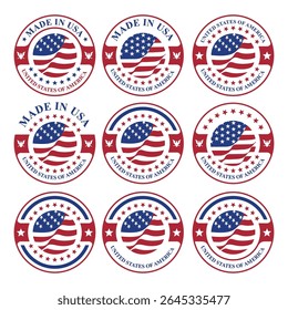 set of made in usa stamp circle logo vector design with united states flag element	