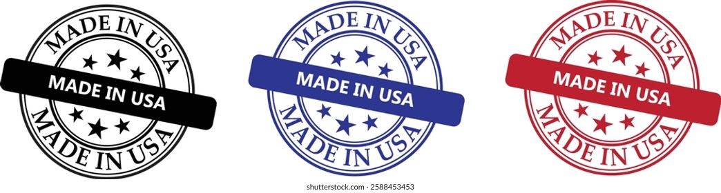 set of made in USA stamps, USA label, American flag and label logo on vector illustration.