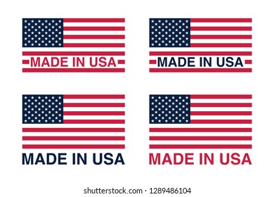 Set of Made in USA (United States of America) signs, labels, and emblems Vector Illustration.