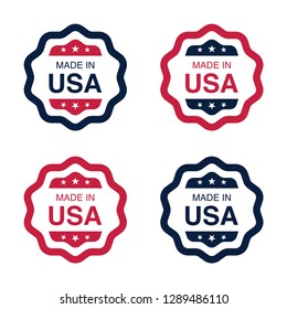Set of Made in USA (United States of America) signs, labels, and emblems Vector Illustration.