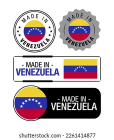 Set of Made in Venezuela labels, logo, Venezuela Flag, Venezuela Product Emblem