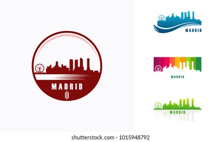 Set of Madrid City Skyline logo designs vector, Big City European Logo designs