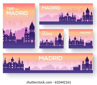 Set of Madrid landscape country ornament travel tour concept. Culture traditional, magazine, book, poster, abstract, element. Vector decorative ethnic greeting card or invitation background