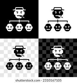 Set Mafia icon isolated on black and white, transparent background. Boss and gangsters.  Vector