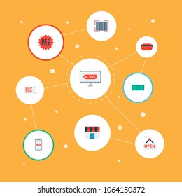Set of magazine icons flat style symbols with badge, advertising, online and other icons for your web mobile app logo design.