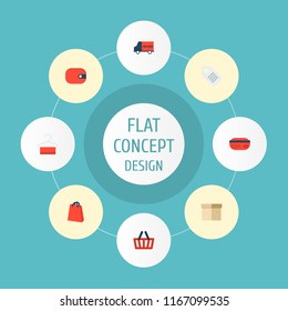 Set of magazine icons flat style symbols with bag, delivery, credit card and other icons for your web mobile app logo design.