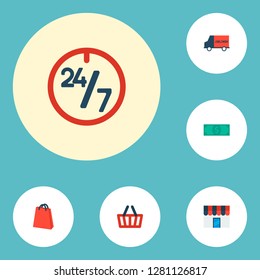 Set of magazine icons flat style symbols with money, 24/7, delivery and other icons for your web mobile app logo design.