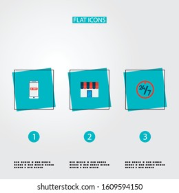 Set of magazine icons flat style symbols with 24/7, store, mobile and other icons for your web mobile app logo design.