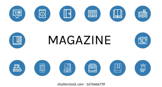 Set of magazine icons. Such as Reading, Book, Journal, Open book, Books, Ebook , magazine icons