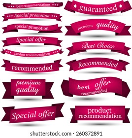 Set of magenta banners and ribbons. Vector illustration. 