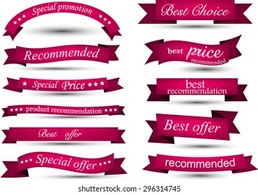 Set of magenta banners and ribbons. Vector illustration. 