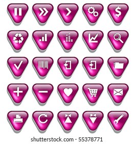 Set of magenta glossy buttons for web design on white background