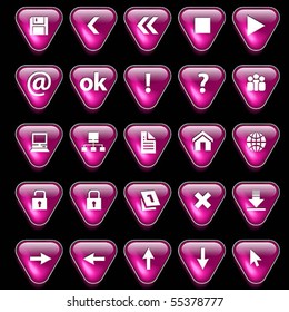 Set of magenta glossy buttons for web design on black background