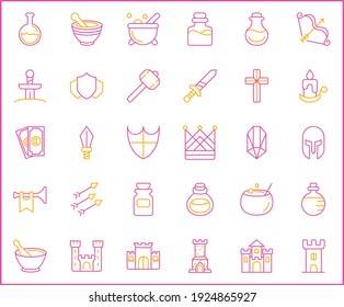 Set of magic and alchemy icons line style. It contains such Icons as storybook, fairy tale, fantasy, witch, wizardry, enchantment and other elements. customize color, easy resize.