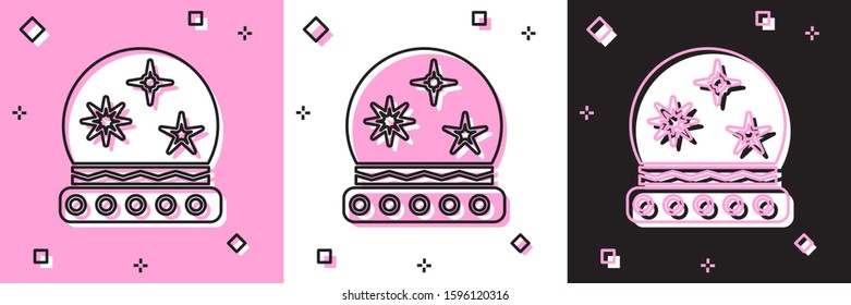 Set Magic ball icon isolated on pink and white, black background. Crystal ball.  Vector Illustration