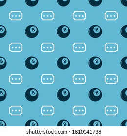 Set Magic ball of predictions and Ticket on seamless pattern. Vector