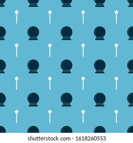 Set Magic ball and Magic wand on seamless pattern. Vector
