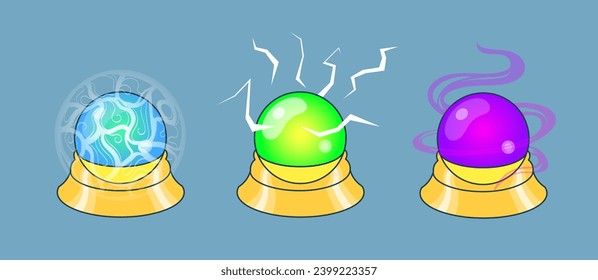 Set of magic balls. Crystal of predictions. Flat vector illustration.