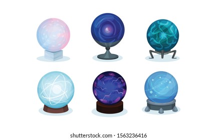 Set of magic balls on coasters. Vector illustration on a white background.