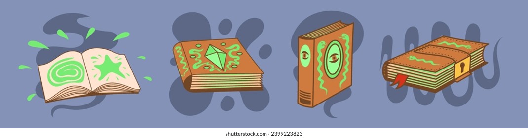 Set of magic books. Flat vector illustration.	