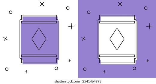 Definir ícone do tapete mágico isolado no fundo branco e roxo.  Vetor