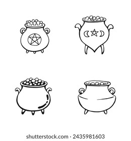 Set of magic cauldron. Hand drawn vector illustration