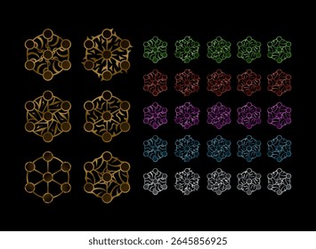set of magic circle fantasy golden medieval arcane amulet badge symbol and in various color