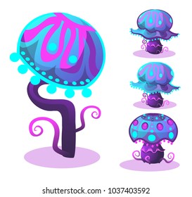 Set with magic colorful plants isolated on the white background