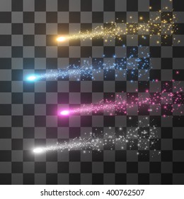 Set of magic comets with particle trails. Vector eps10.