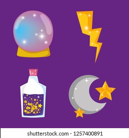 set magic crystal ball with potion and moon