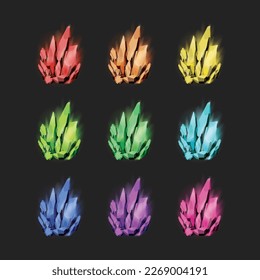 Set of magic Crystals and natural minerals. Gemstones game assets collection. vector illustration