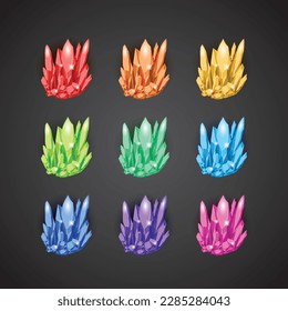 Conjunto de cristales mágicos y minerales naturales. Recaudación de activos de juegos de piedras angulares. ilustración vectorial