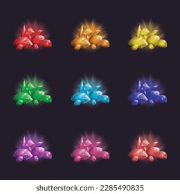 Conjunto de cristales mágicos y minerales naturales. Recaudación de activos de juegos de piedras angulares. ilustración vectorial