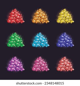 Conjunto de cristales mágicos y minerales naturales. Recaudación de activos de juegos de piedras angulares. ilustración vectorial.