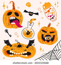 Set of magic elements for halloween. Vector hand drawn illustration. All elements solated