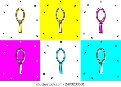 Lege das Magic Hand Mirror-Symbol isoliert auf farbigem Hintergrund ein.  Vektorillustration