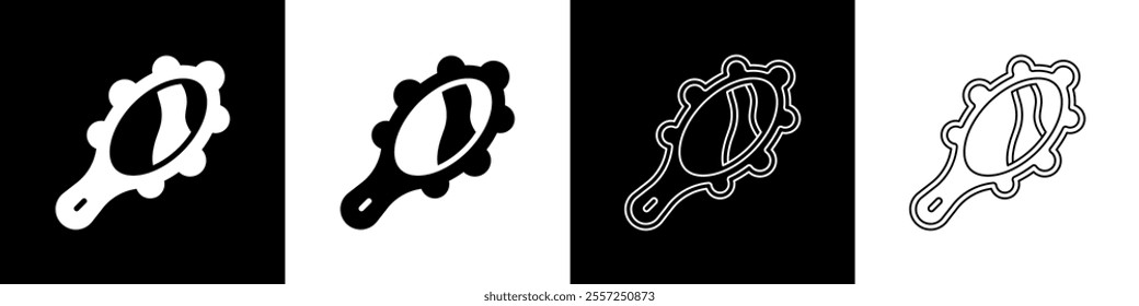 Set Magic hand mirror icon isolated on black and white background.  Vector