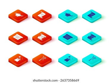 Set Magic hat, staff, Ancient magic book,  and lamp or Aladdin icon. Vector