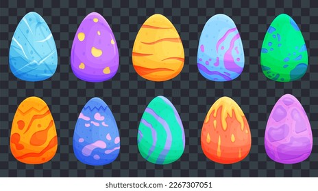 Set with magic hatching dinosaur eggs on tranparent background