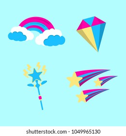 Set of Magic icon. Fantasy World of the Unicorn. Cartoon style. Vector Illustration.