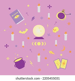 Set von Zaubersymbolen in Violett
