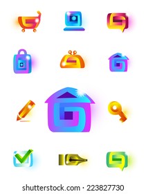 set of magic icons on white background