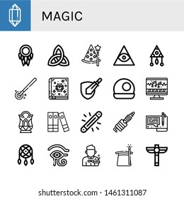 Set of magic icons such as Crystal, Dreamcatcher, Paganism, Wizard, Freemasonry, Magic wand, Spellbook, Rpg game, Crystal ball, Sound editing, Files, Glow, Spark, File , magic